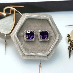 Amethyst 925 sterling silver cushion cut Earrings